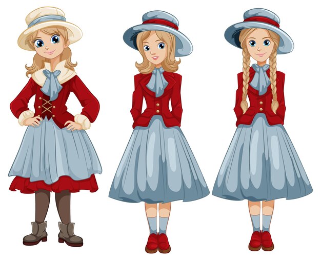 Vector gratuito vestido victoriano personaje de dibujos animados mujer