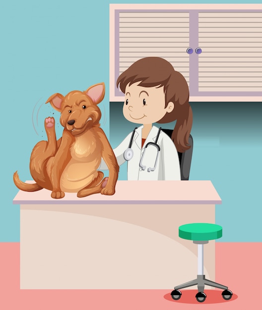 Vector gratuito veterinario con animal enfermo