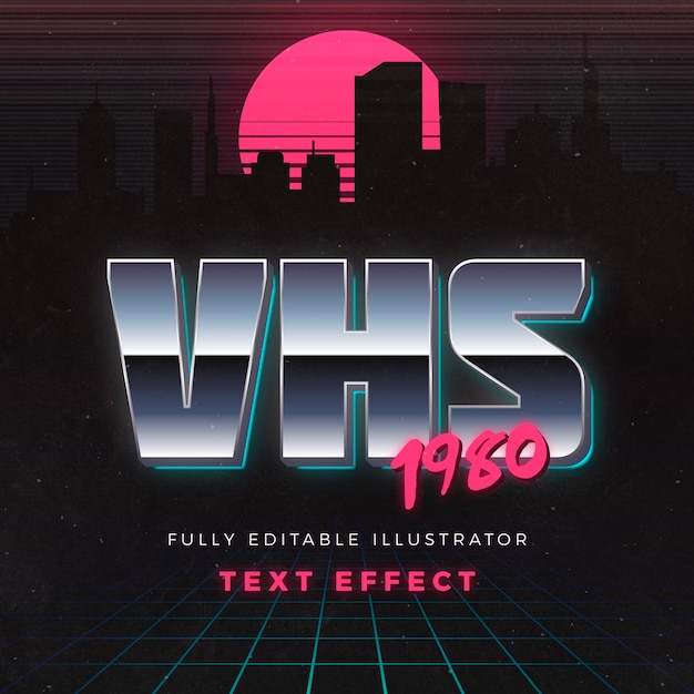 Vector gratuito vhs 1980 efecto de texto