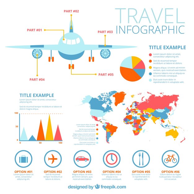 Viajes de avión y elementos infográficos