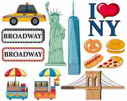 Vector gratuito viajes iconos para la ciudad de nueva york ilustración