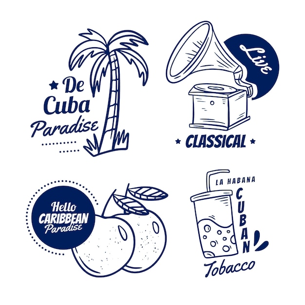 Viajes sellos cubanos dibujados a mano