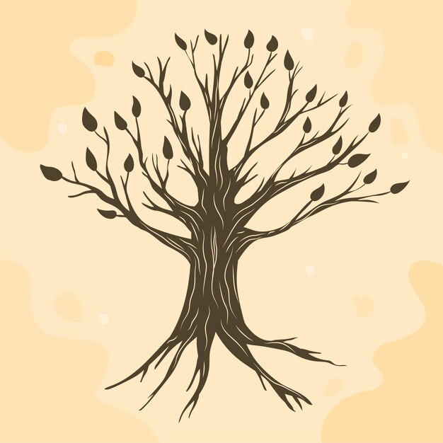 Vida de árbol dibujado a mano marrón
