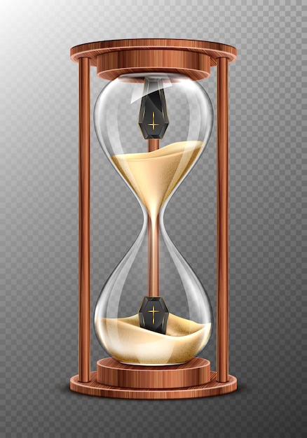 La vida es corta, concepto RiP, reloj de arena con ataúdes