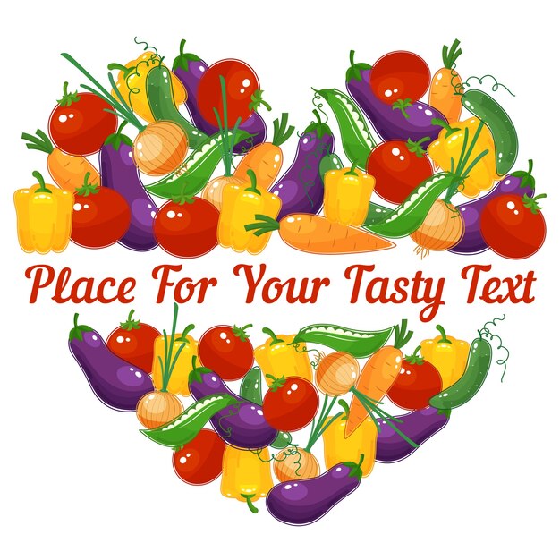 Vida saludable. Corazón de vector de verduras con espacio para texto