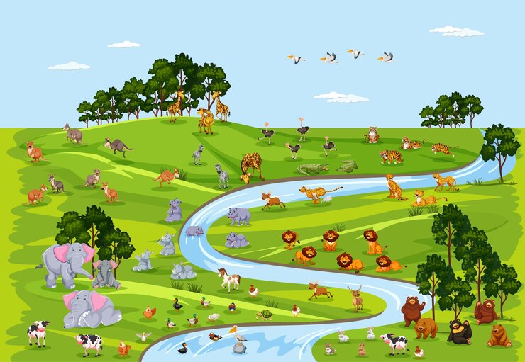 Vector gratuito vida salvaje o animal salvaje en la escena de la naturaleza.
