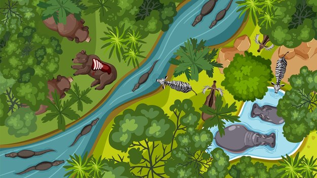 La vida silvestre en una escena vibrante de la selva