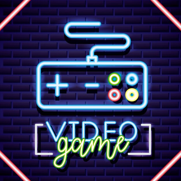 Videojuegos de neón y una ilustración de control de neón