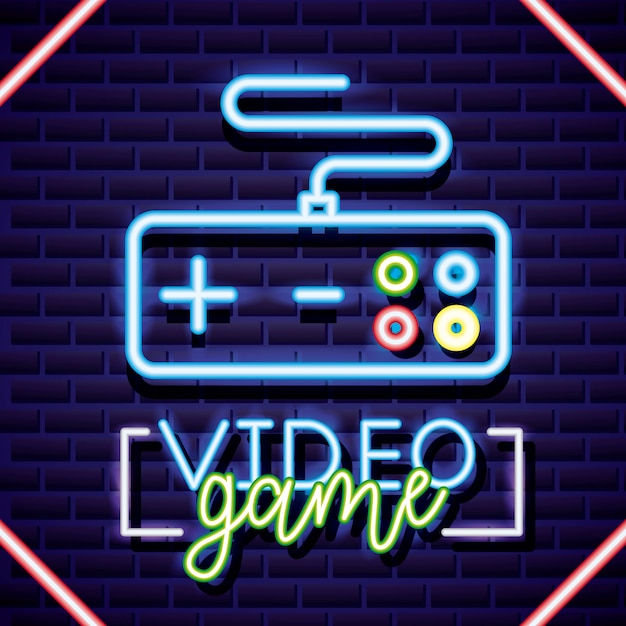 Videojuegos de neón y una ilustración de control de neón