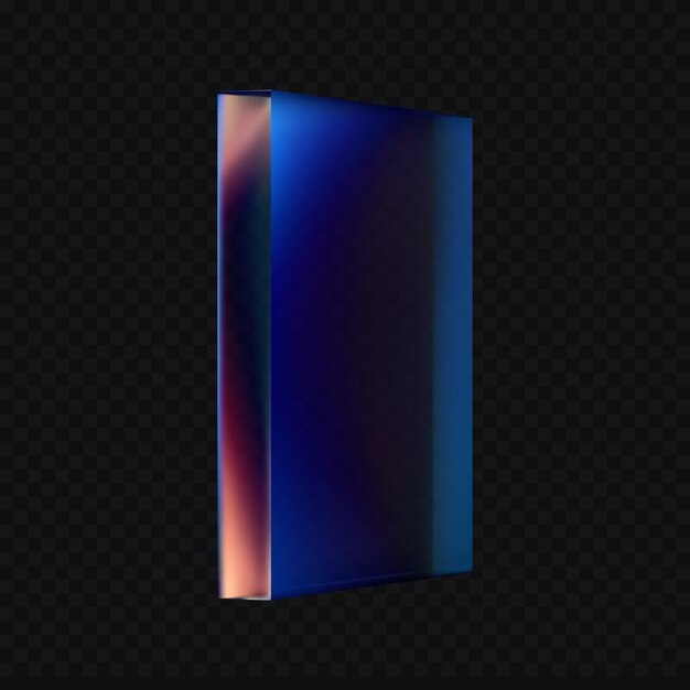 Vidrio 3D rectangular alto con gradiente azul y púrpura en fondo oscuro Ilustración vectorial 3D