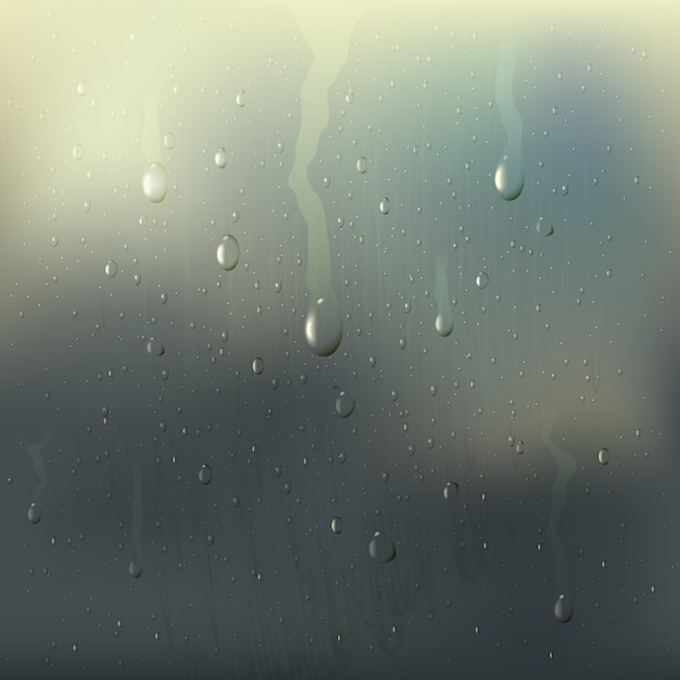 El vidrio húmedo empañado de color cae composición realista con manchas de lluvia en la ventana