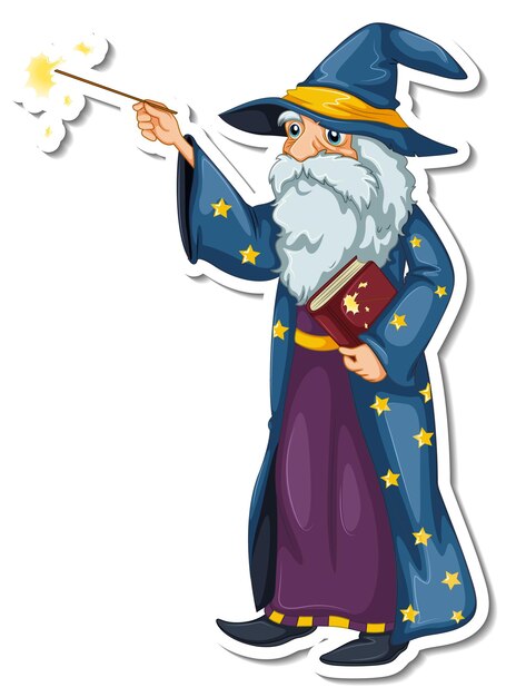 Un viejo mago personaje de dibujos animados pegatina