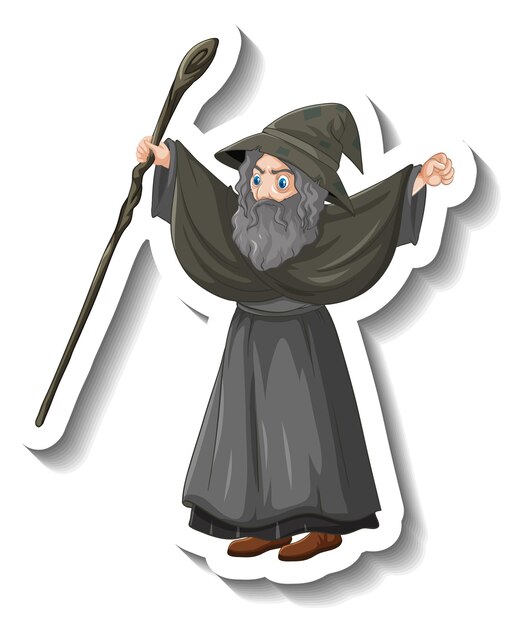Viejo mago sosteniendo personal personaje de dibujos animados pegatina