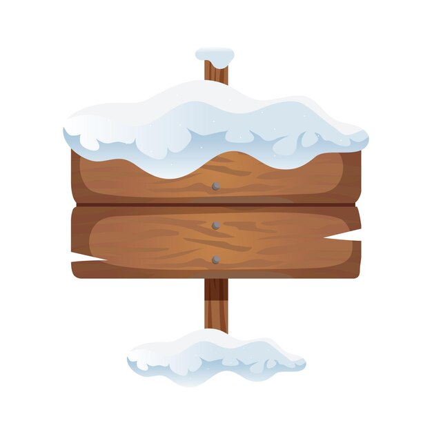 Viejo poste de dirección de madera cubierto con nieve ilustración vectorial realista