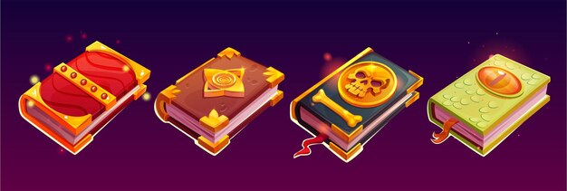 Viejos libros de magia con portada dura de fantasía