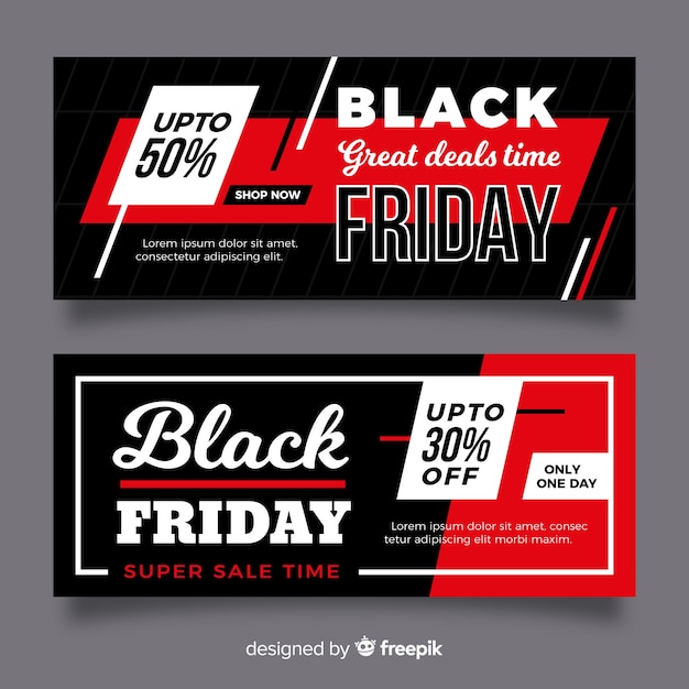 Vector gratuito viernes negro plano pancartas y ofertas