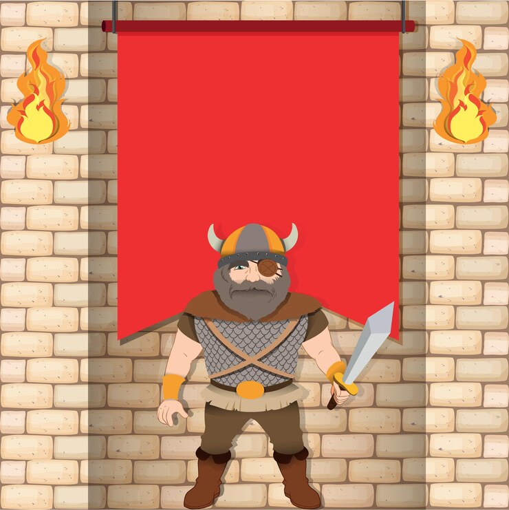 Vector gratuito vikingo macho con bandera roja