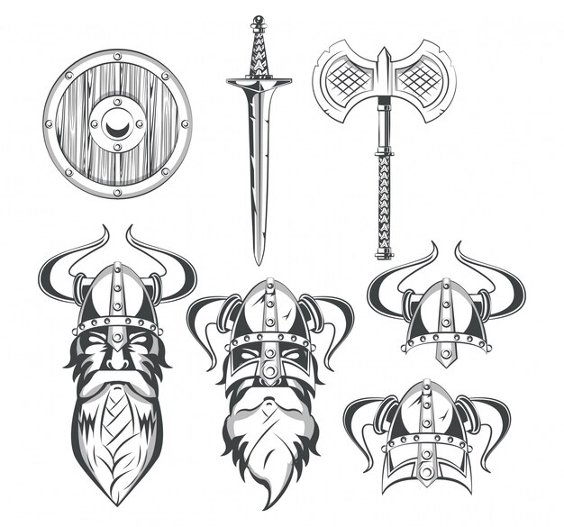 Vikingos guerreros conjunto de dibujos.