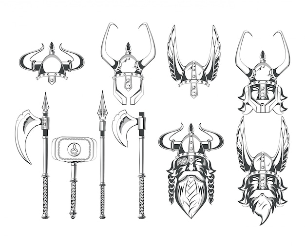 Vikingos guerreros conjunto de dibujos.