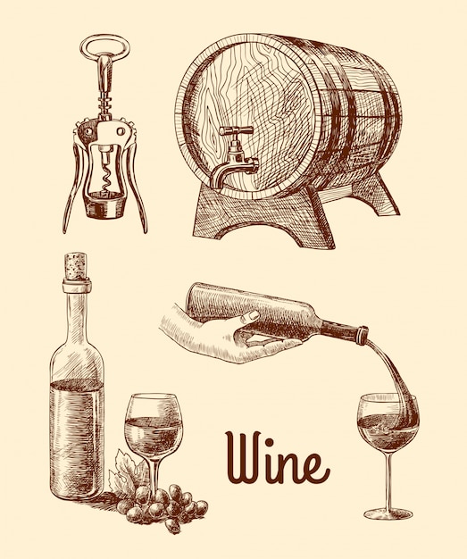 Vino, dibujado a mano