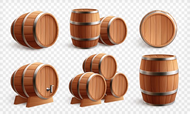 Vino de roble de madera o barril de cerveza sobre fondo blanco ilustración vectorial realista