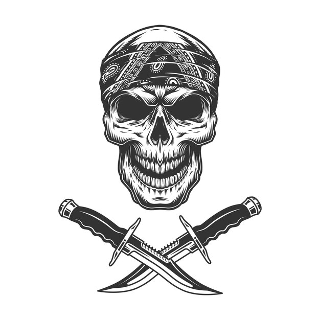 Vintage cráneo monocromo en bandana