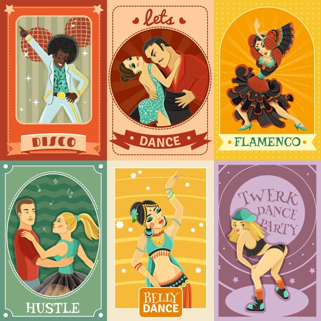Vintage Dance Flat Icons Poster de composición