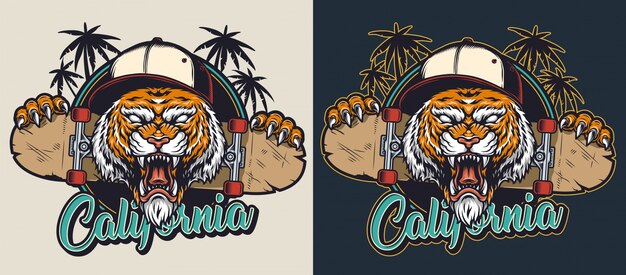 Vintage emblema colorido skateboarding