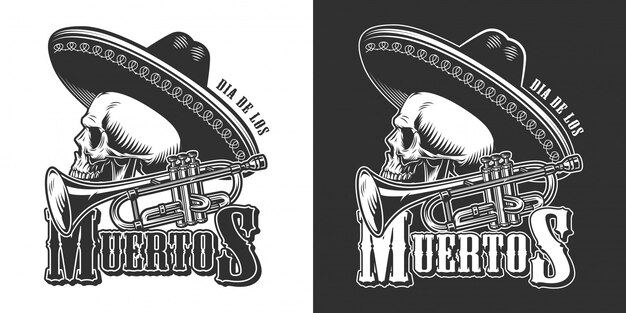 Vintage emblema mexicano del Día de los Muertos