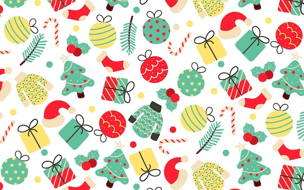 Vintage Handdrawn de patrones sin fisuras con elementos navideños