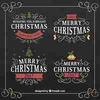 Vector gratuito vintage merry christmas labels with red details