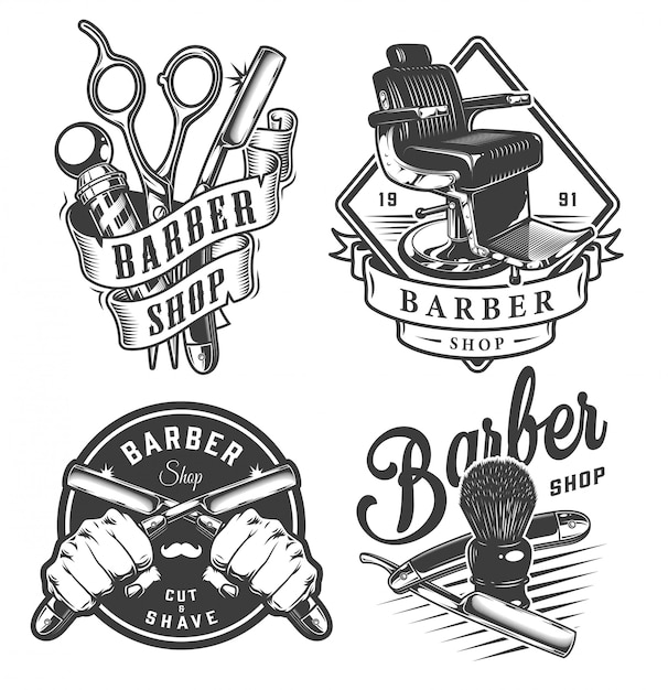 Vector gratuito vintage monocromo emblemas de peluquería