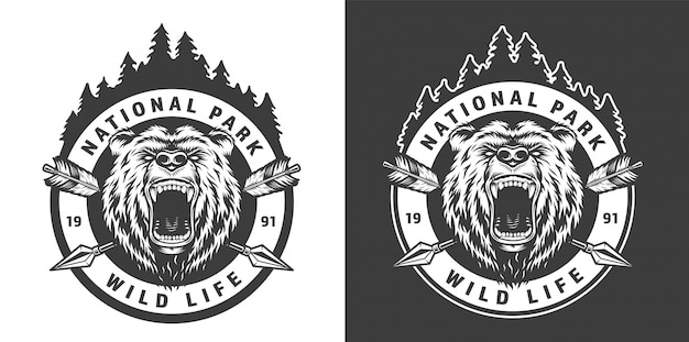 Vintage parque nacional monocromo emblema redondo