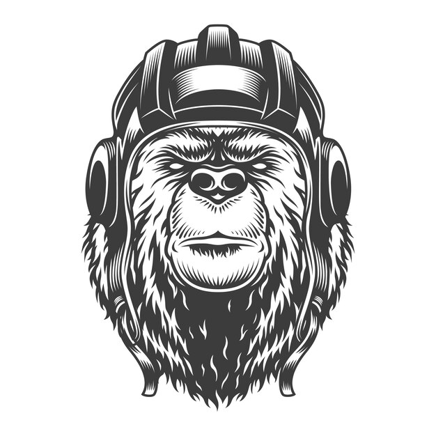 Vintage tankman oso cabeza en casco