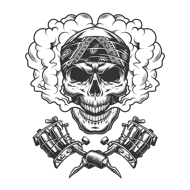Vintage tattoo master skull en la nube