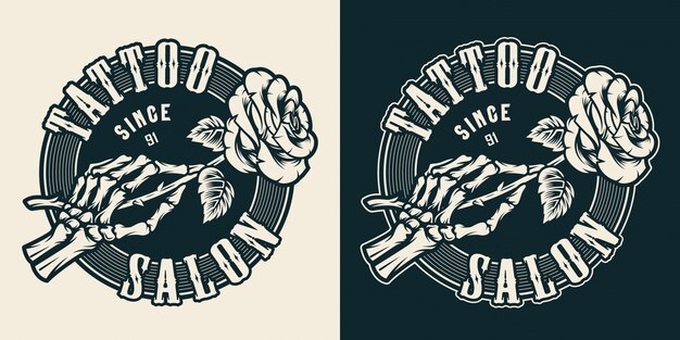 Vintage tattoo studio monocromo emblema redondo