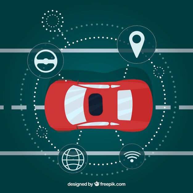 Vista aérea de coche autónomo moderno