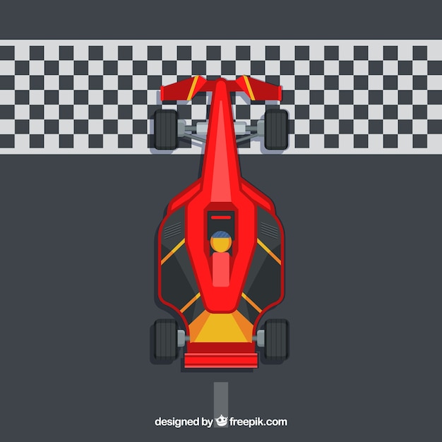 Vista aérea de coche de fórmula 1 de diseño plano en la línea de meta