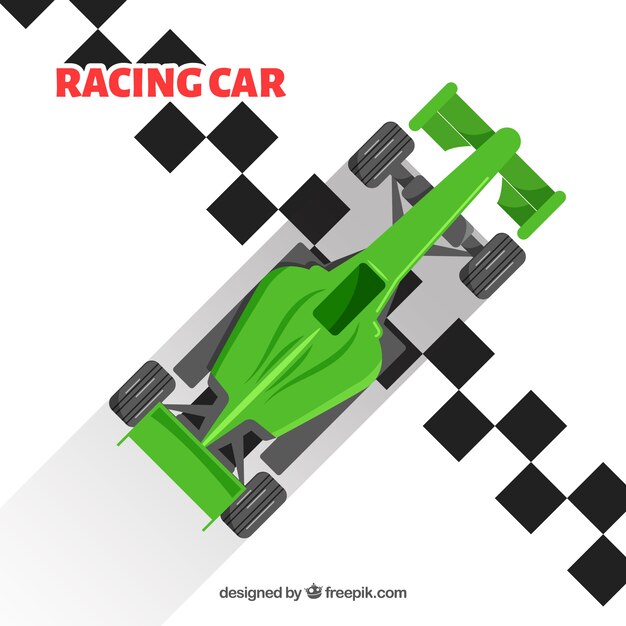 Vista aérea de coche de fórmula 1 de diseño plano en la línea de meta