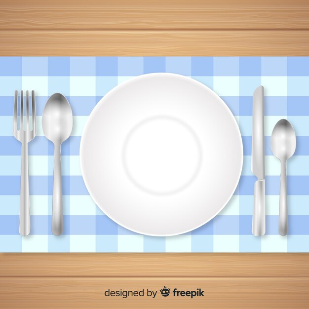 Vista aérea de cubertería de restaurante con diseño realista
