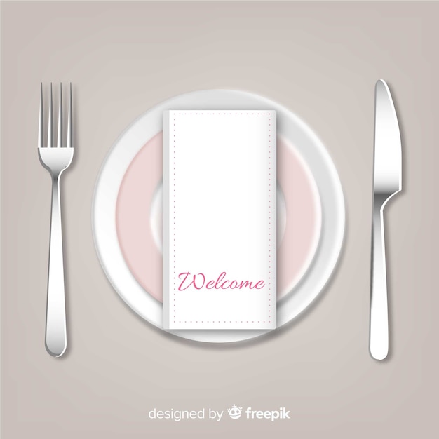 Vista aérea de cubertería de restaurante con diseño realista