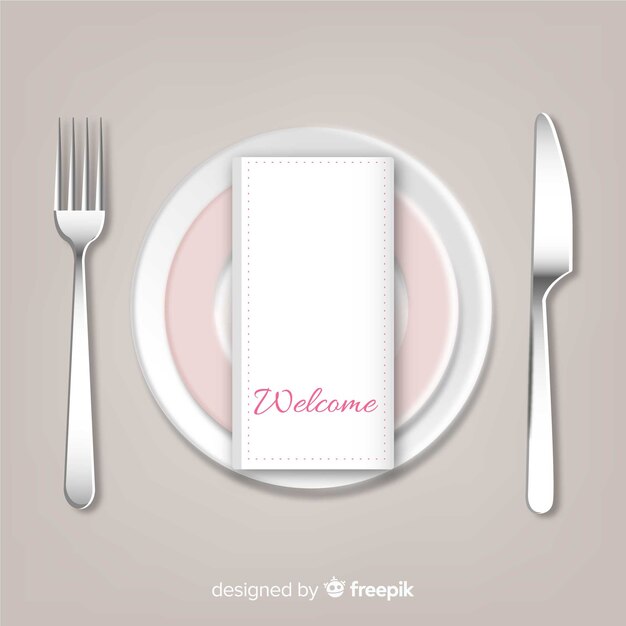 Vista aérea de cubertería de restaurante con diseño realista