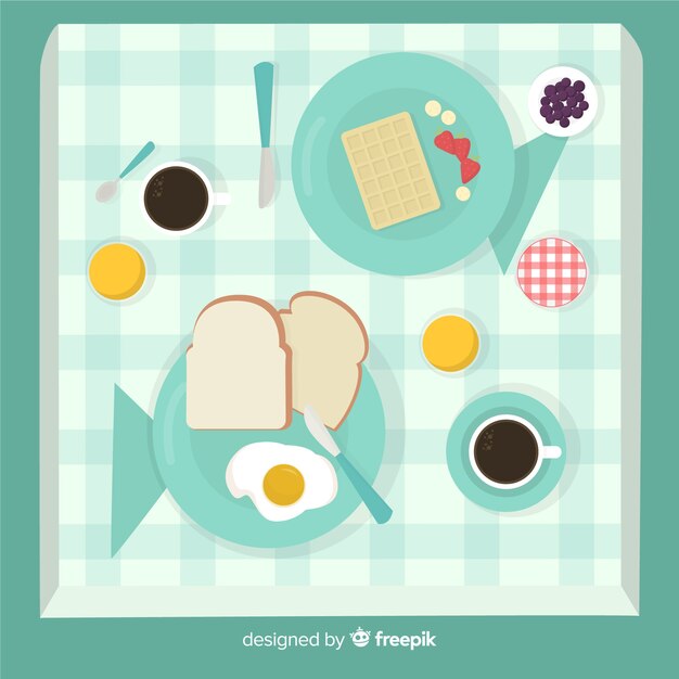 Vista aérea de mesa de restaurante con diseño plano