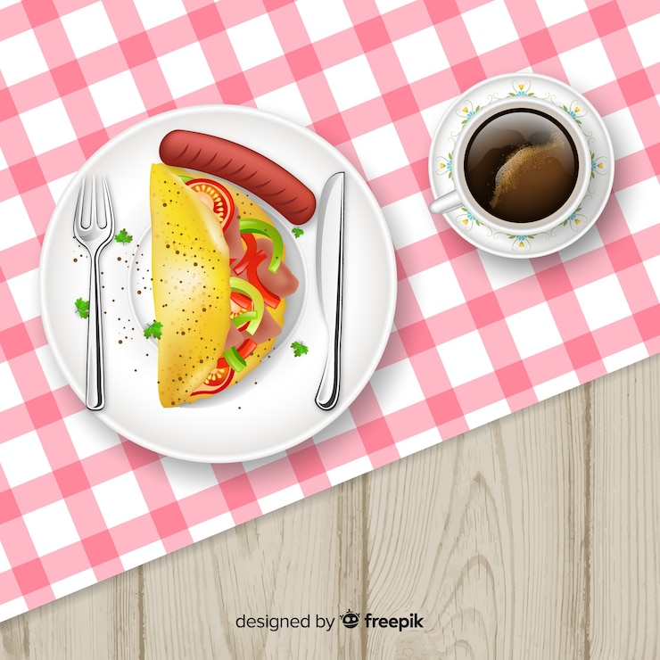 Vector gratuito vista aérea de mesa de restaurante con diseño realista