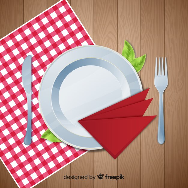 Vista aérea de mesa de restaurante elegante con diseño realista