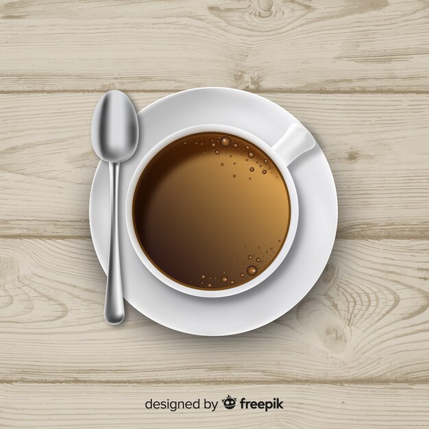 Vista aérea de taza de café con diseño realista