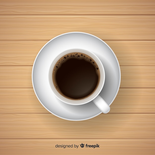 Vista aérea de taza de café con diseño realista