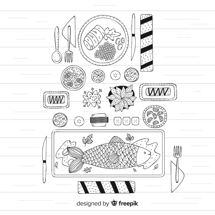 Vector gratuito vista de arriba de los platos de mariscos en la mesa del restaurante