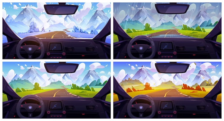 Vector gratuito vista desde el coche a través del parabrisas