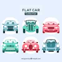 Vector gratuito vista frontal de coches planos en tres colores